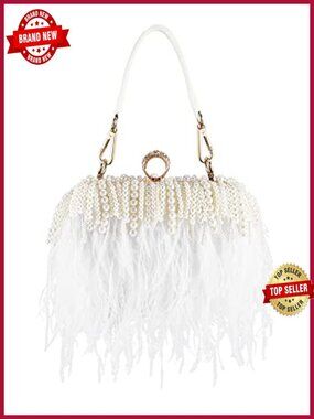 Ostrich Feather Evening Clutch Purse Women Wedding Party Bag with Chain